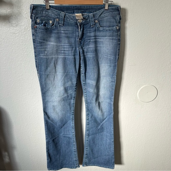 TRUE RELIGION BOOTCUT JEANS Sz 31 12 midrise blue designer Y2K western denim - Picture 1 of 9